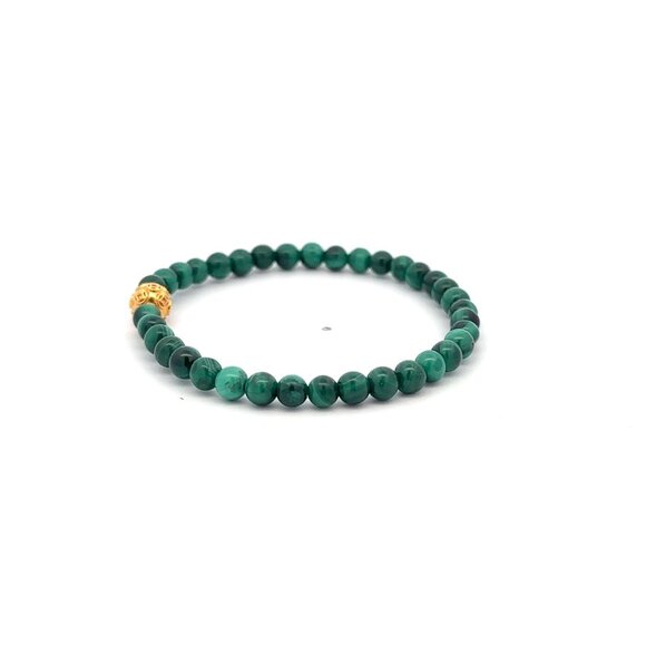 18K Gold Money Coin Ball Charm Bracelet Mini Gemstone Natural Malachite 4mm - Picture 6 of 8